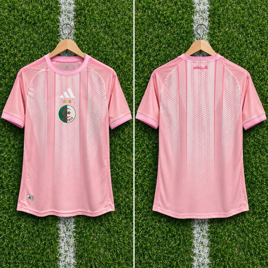 Camiseta Argelia x Adidas Same People Same Dreams - Vista frontal y trasera sobre percha