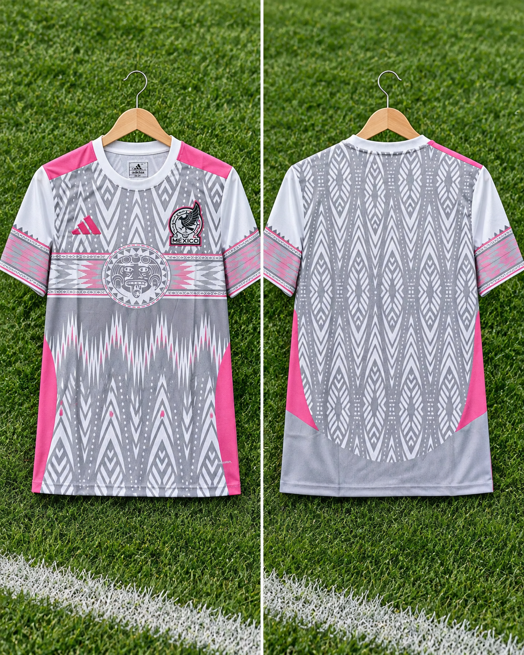 Camiseta México Azteca Away 2026 - Vista frontal y trasera sobre percha