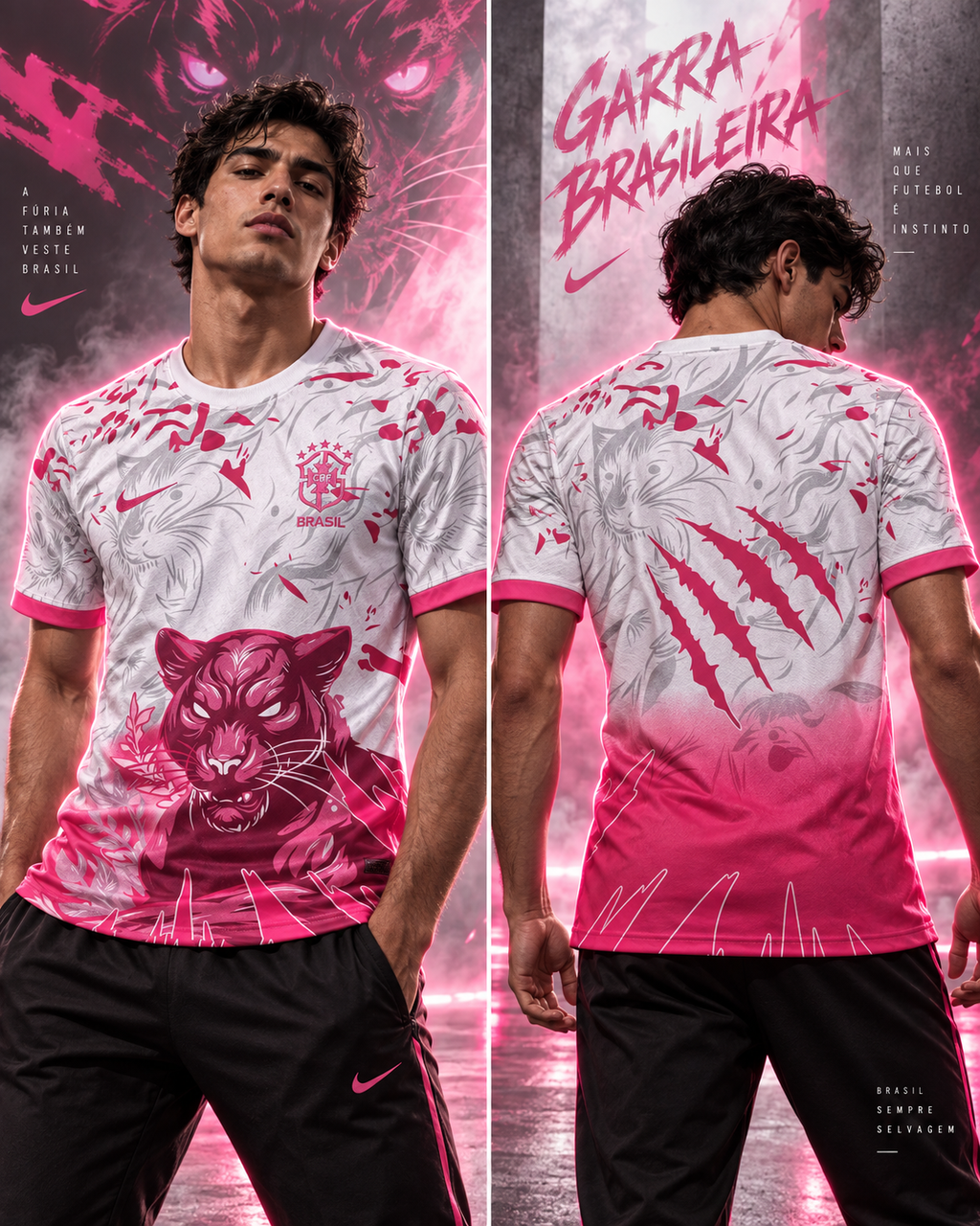 Camiseta Brasil Garra Brasileira 2026 - Vista frontal y trasera con modelo