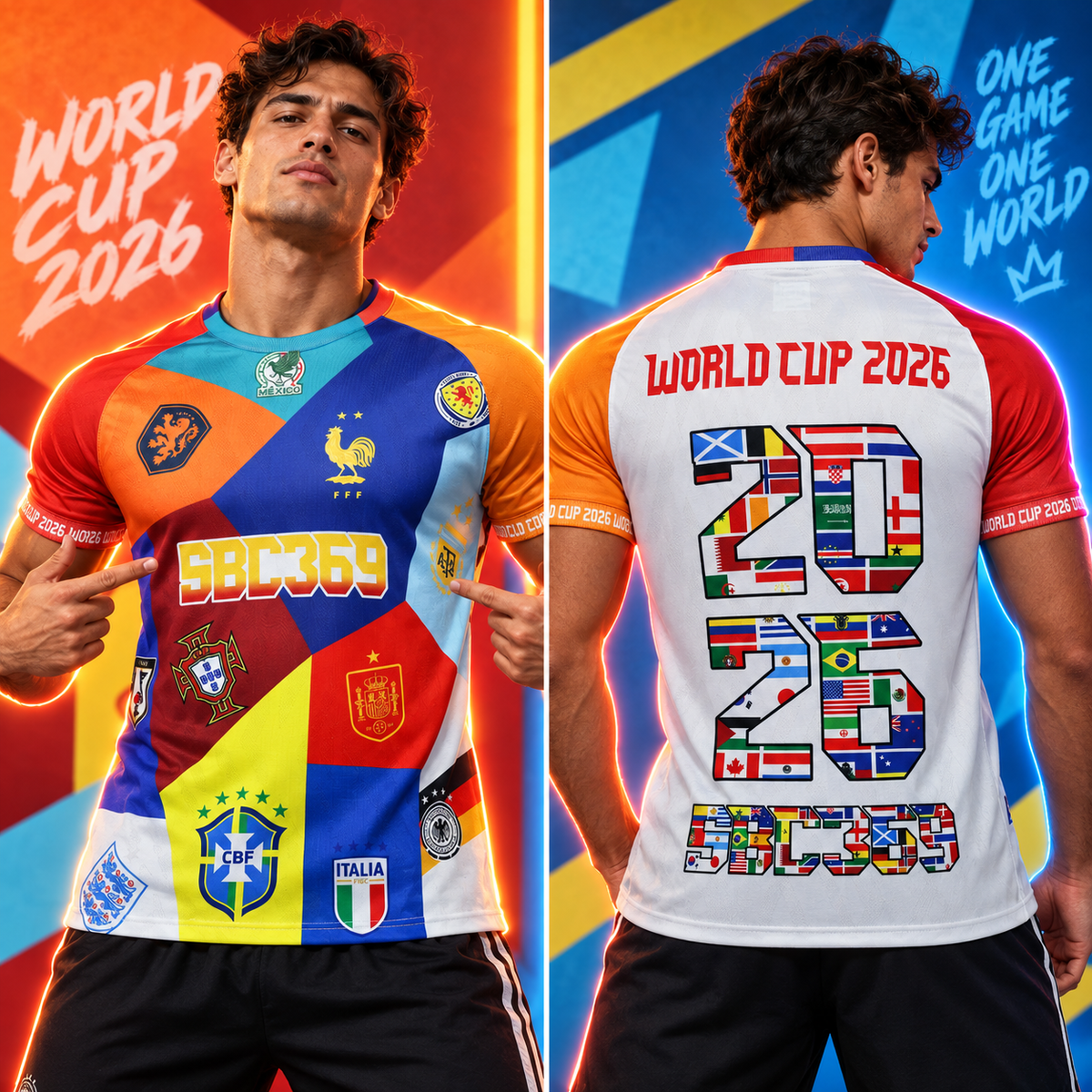 Camiseta World Cup 2026 All Nations - Vista frontal y trasera con modelo