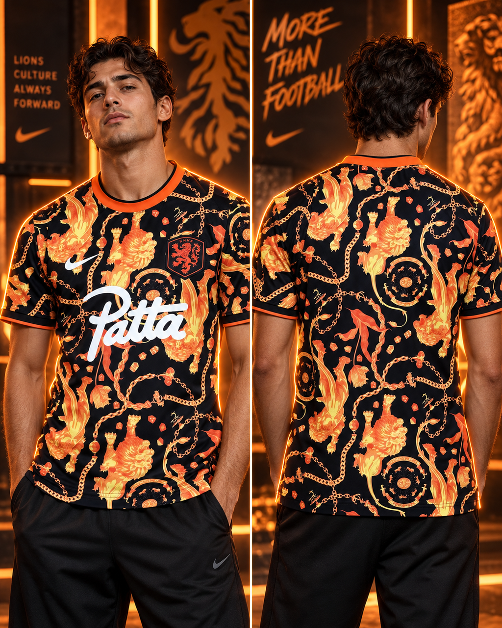 Camiseta Holanda x Patta x Nike Lions Culture - Vista frontal y trasera con modelo