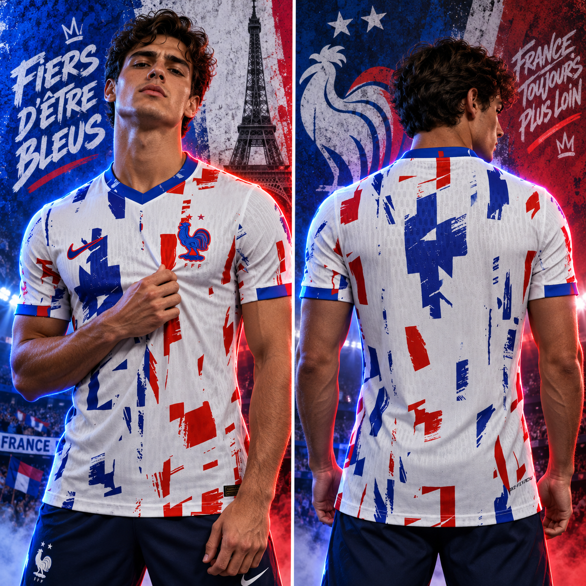 Camiseta Francia x Nike Fiers d'Être Bleus - Vista frontal y trasera con modelo