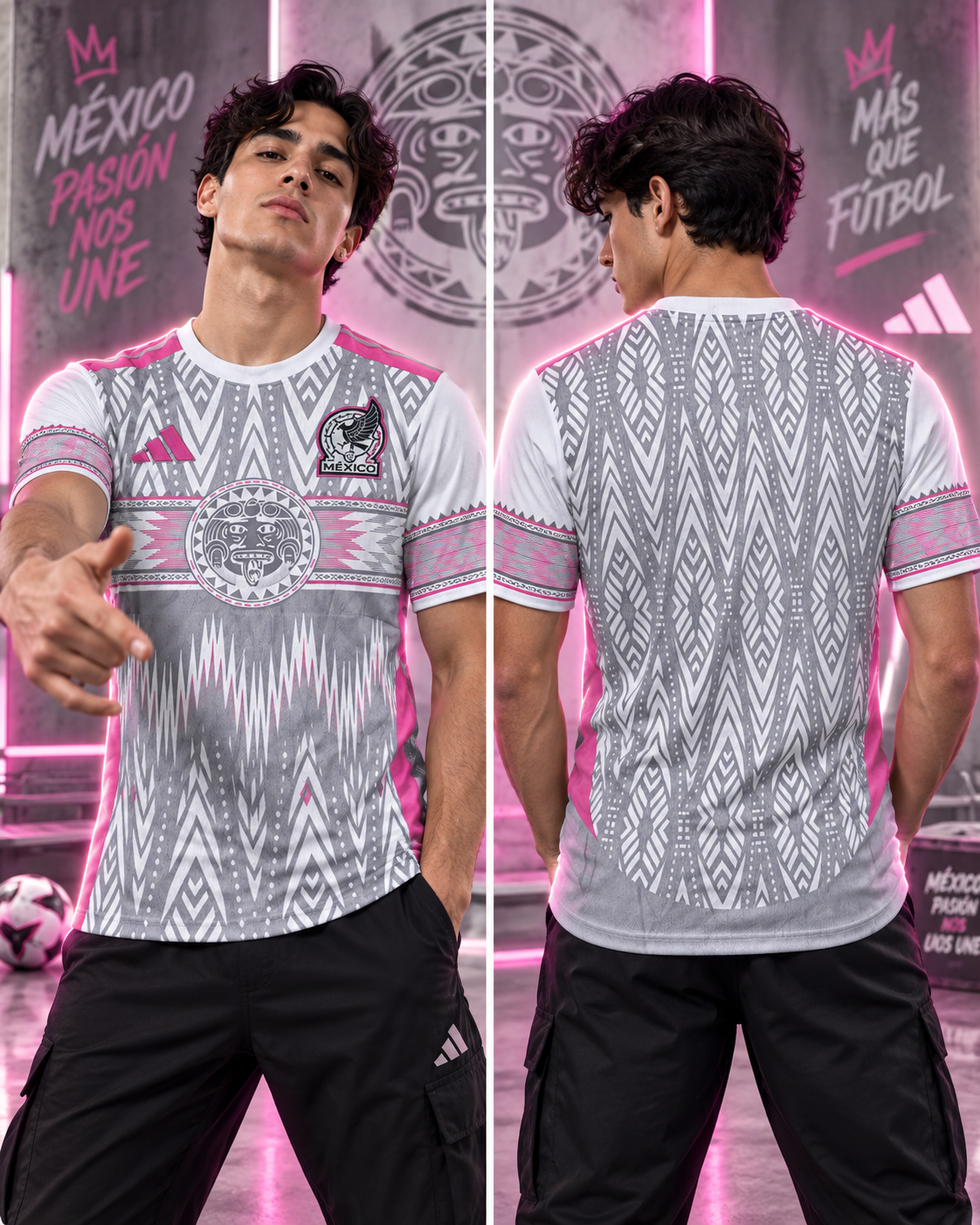 Camiseta México Azteca Away 2026 - Vista frontal y trasera con modelo