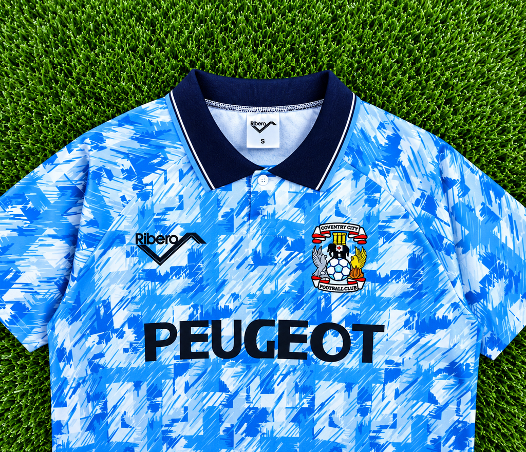 Camiseta Retro Coventry City FC 1990-91 Ribero Peugeot - Detalle escudo
